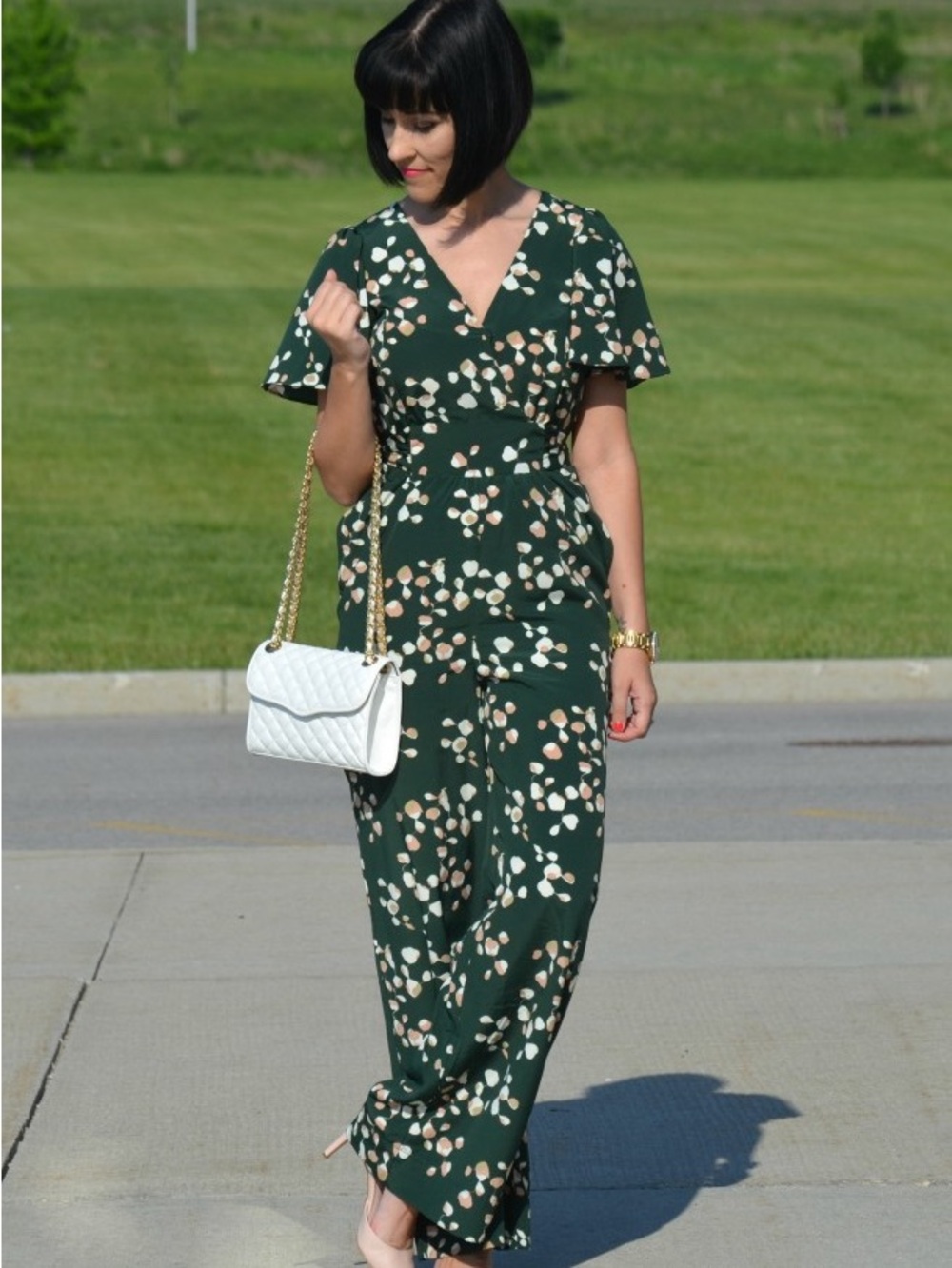 H&M Dark Green Floral Wrap Jumpsuit 10